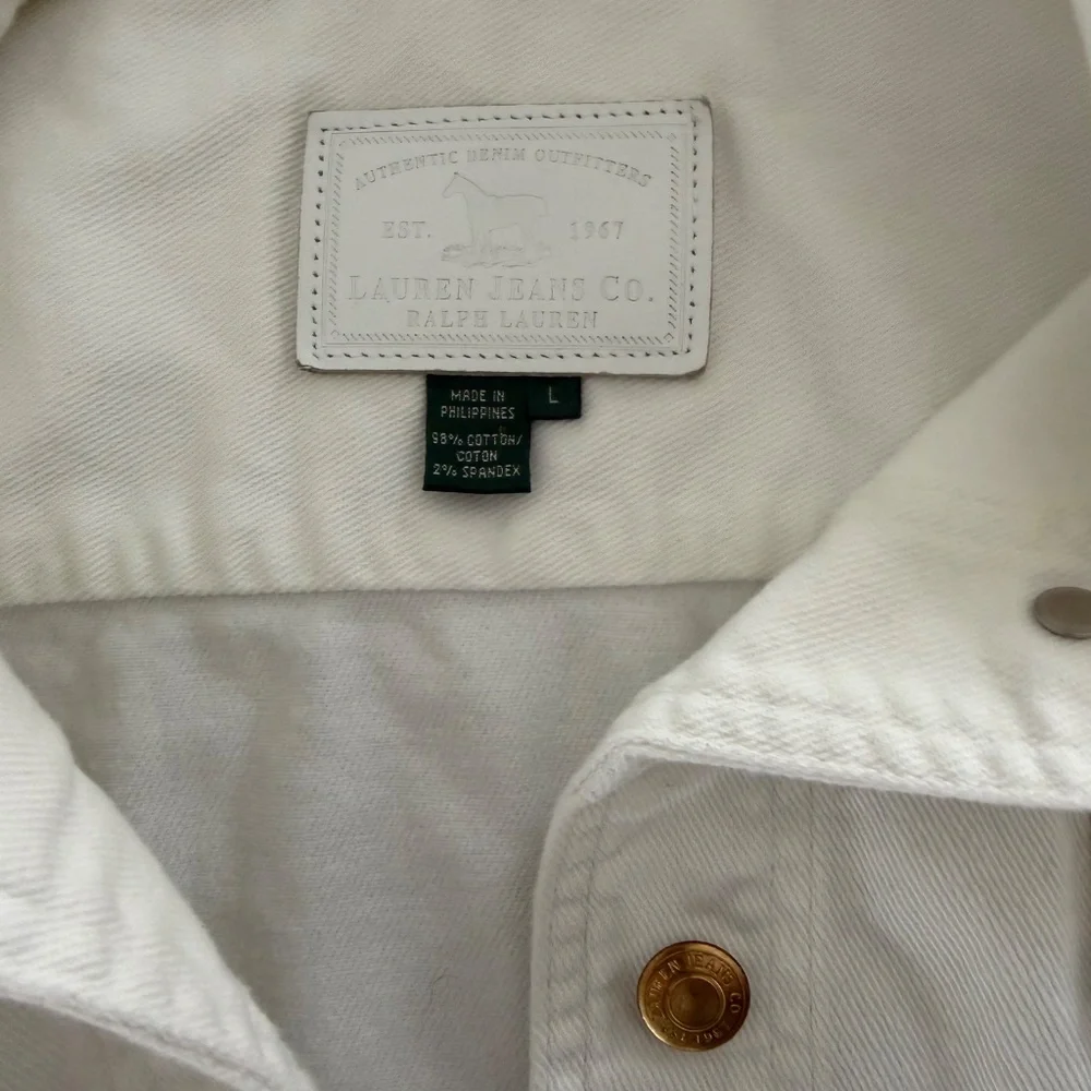 Lauren Jeans Co., Ralph Lauren, White Denim Trucker Jean Jacket  Large - Picture 7 of 9